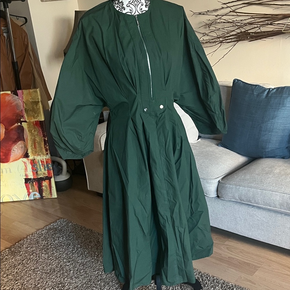 Women's Dark Green Maxi Dress with Puff Sleeves